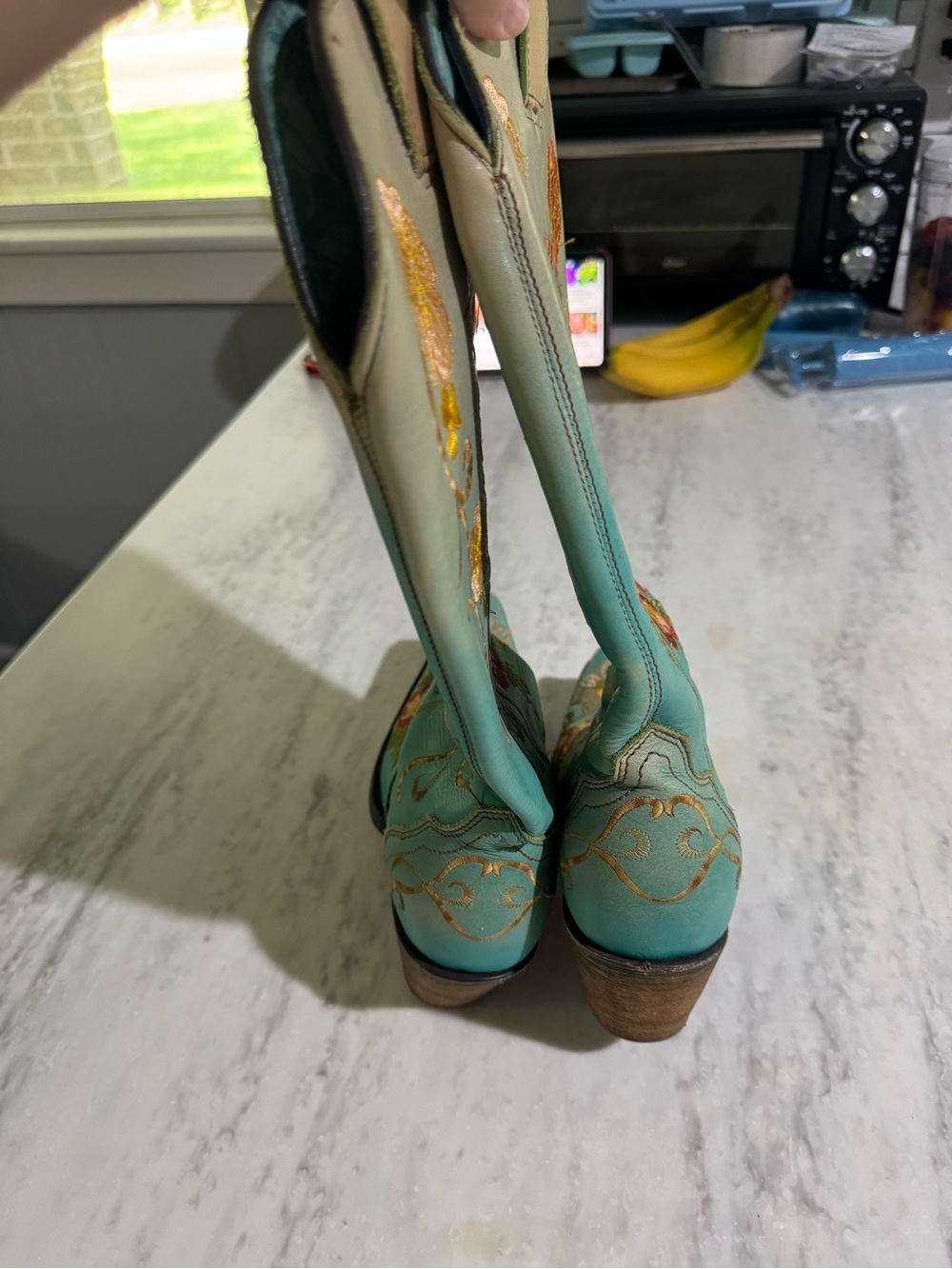 Corral Turquoise Embroidered Floral Western Cowgirl Snip Toe Leather Boots 6.5 - Picture 5 of 8